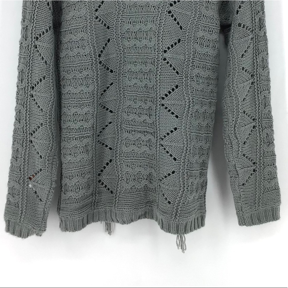 Elan Grey Cable Knit Fringe Tassel Front Sweater - Picture 6 of 6
